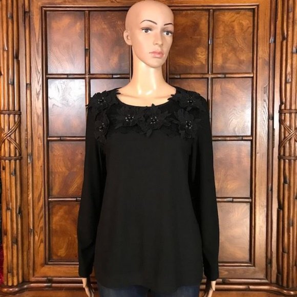 Antthony Original Noir 3D Jewel Beaded Floral Top - Picture 2 of 13